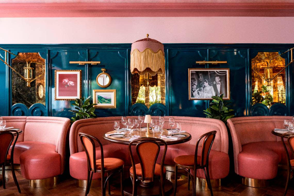 Pink banquettes at Contessa restaurant in the Design District.
