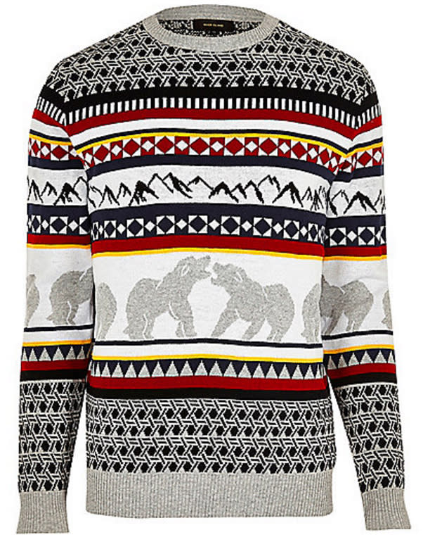 Men’s Grey Polar Bear Fairisle Christmas Jumper