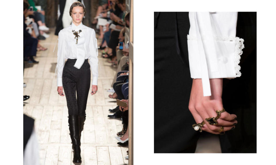 <p>A white shirt and black pants will not change the fashion landscape, but look closer and it’s the small details of the shirt — from the split sleeve tied up with small ribbons to the French lace on the cuff — that make this so much more special. (<i>Photos: Getty Images)</i><br></p>