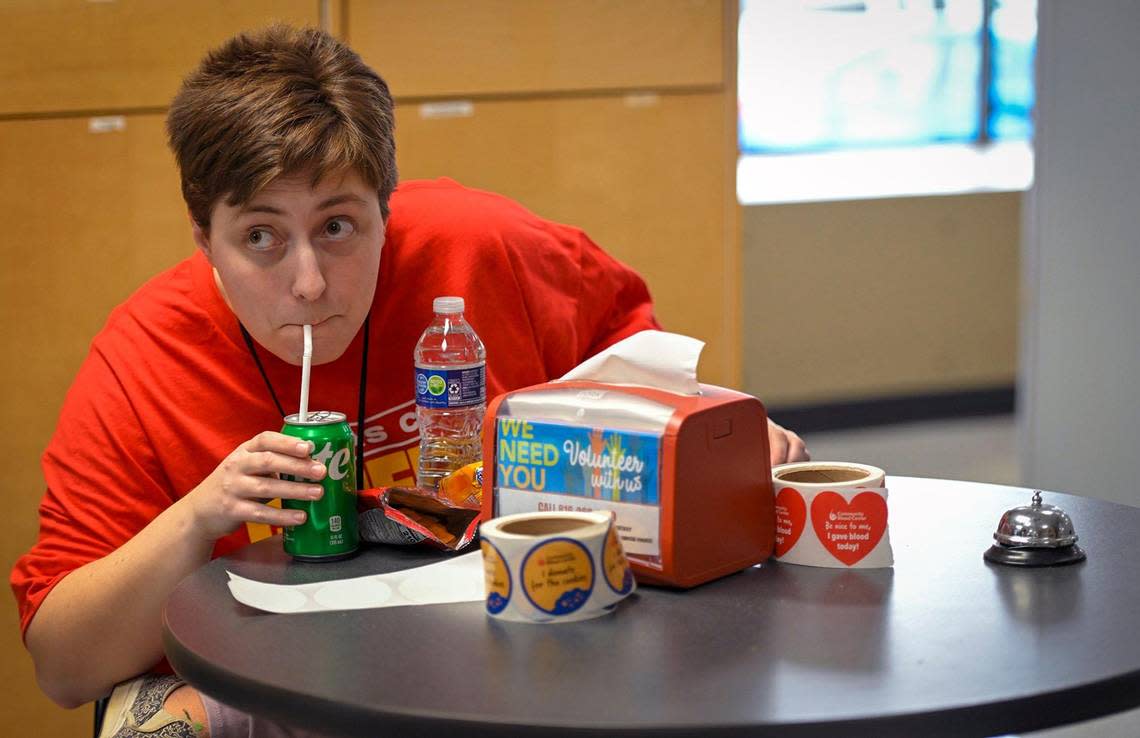 After donating blood for the first time, Wallington was offered snacks and a soda.