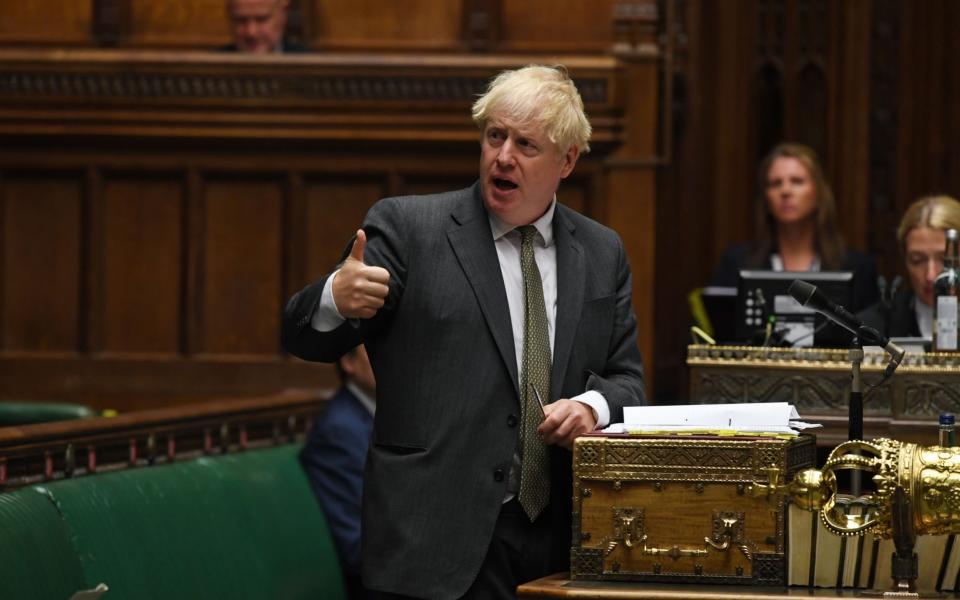 Editorial use only. MANDATORY CREDIT: UK PARLIAMENT HANDOUT /NO SALES Mandatory Credit: Photo by JESSICA TAYLOR/UK PARLIAMENT HANDOUT/EPA-EFE/Shutterstock (10786940b) A handout picture made available by the UK Parliament shows Britain's Prime Minister Boris Johnson speaking during Prime Minister's questions in the House of Commons in London, Britain, 23 September 2020. PMQs at the House of Commons in London, United Kingdom - 23 Sep 2020 - JESSICA TAYLOR/UK PARLIAMENT HANDOUT/EPA-EFE/Shutterstock 