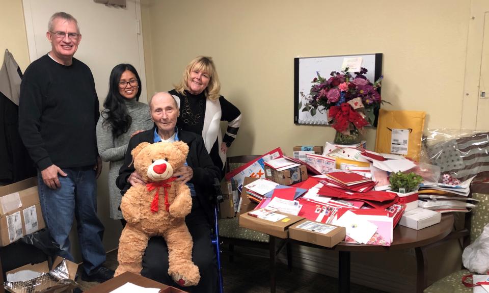 Veteran Bill White receives cards and gifts for Valentine's Day