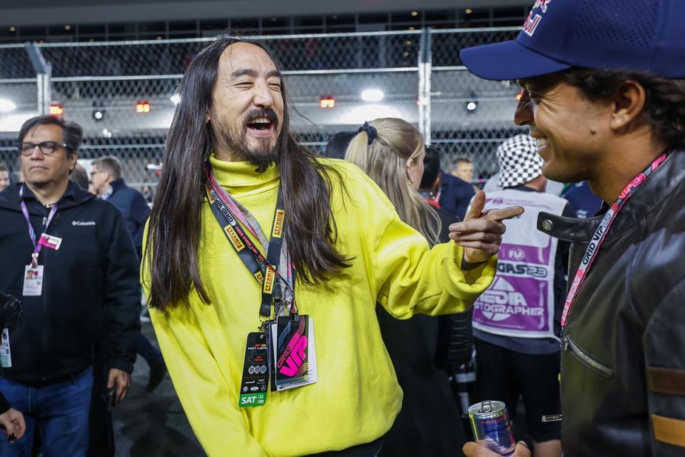American DJ and music producer Steve Aoki on the grid prior to the Vegas race (EPA)