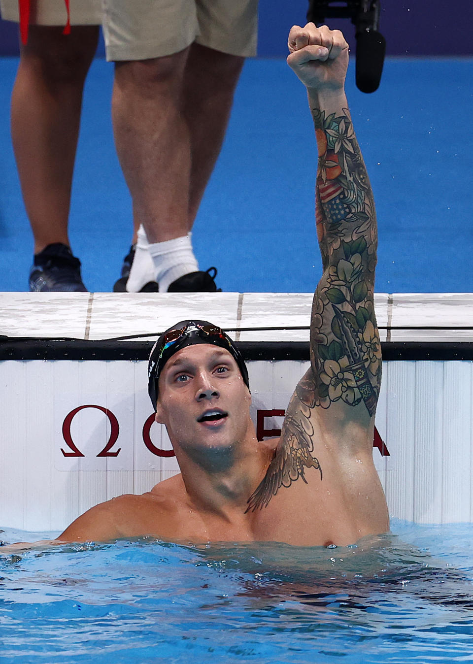 <p>TOKYO, JAPAN - JULY 31: Caeleb Dressel of Team United States celebrates winning the gold medal in the Men's 100m Butterfly Final at Tokyo Aquatics Centre on July 31, 2021 in Tokyo, Japan. (Photo by Ryan Pierse/Getty Images)</p> 