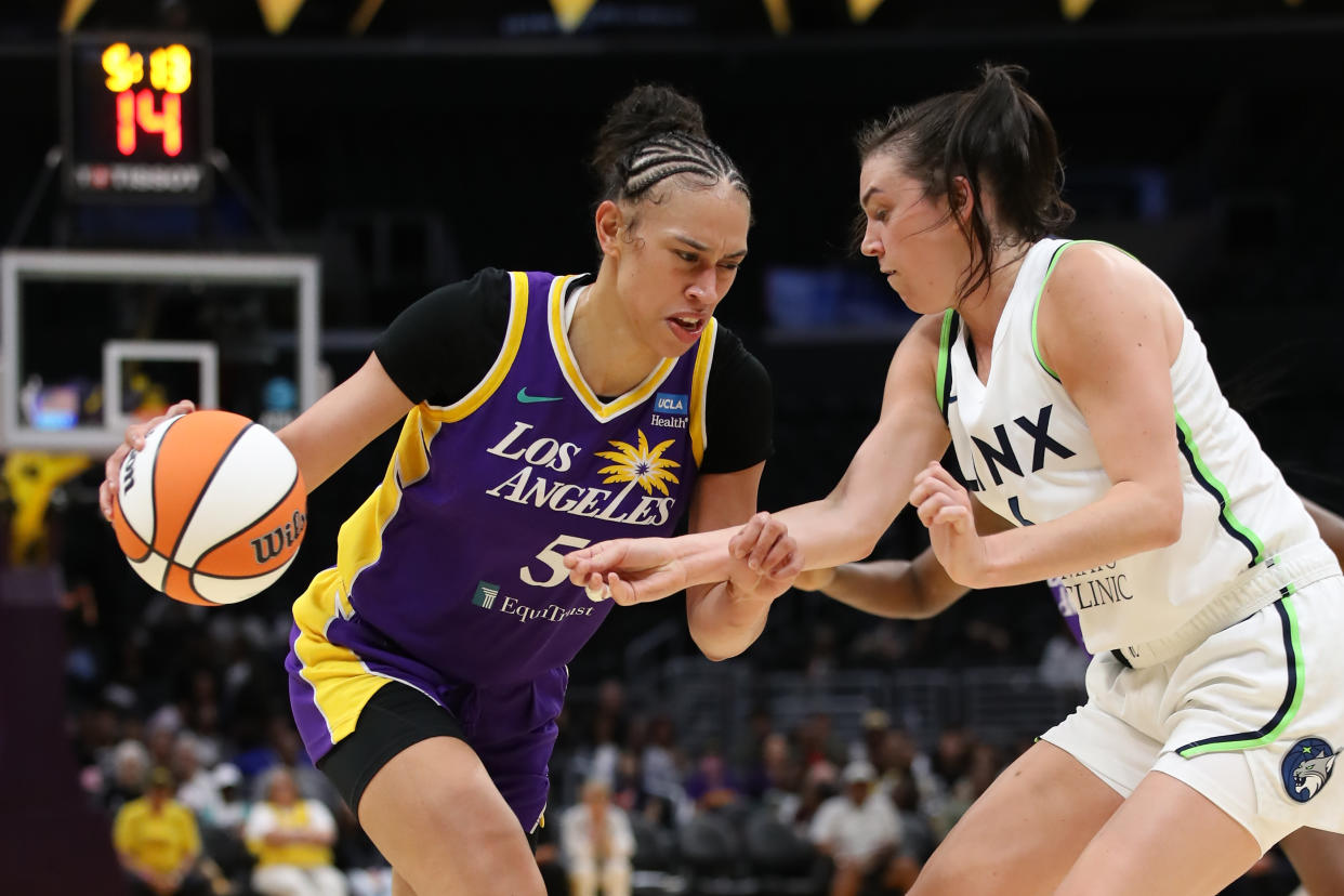 For the first time in her 10-year WNBA career, Los Angeles Sparks forward Dearica Hamby (5) is taking on the alpha role for her team. And she has the production to back it up. (Photo by Jevone Moore/Icon Sportswire via Getty Images)