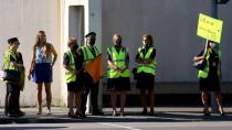 Employees of Lufthansa protest against planned job cuts in Frankfurt