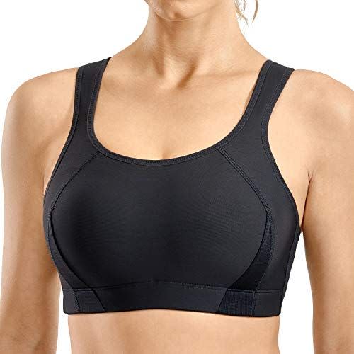 5) SYROKAN High Impact Sports Bras for Women Full Coverage Shock Control Wirefree Bra Black 34D