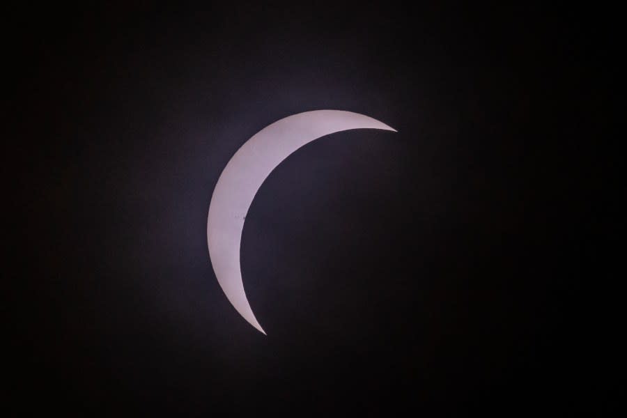 22 DE FEBRERO, MEXICO – APRIL 8: The sun is seen behind the moon before the total eclipse on April 8, 2024 in 22 de Febrero, Mexico. Millions of people have flocked to areas across North America that are in the path of totality in order to experience a total solar eclipse. During the event, the moon will pass in between the sun and the Earth, appearing to block the sun. (Photo by Cristopher Rogel Blanquet/Getty Images)