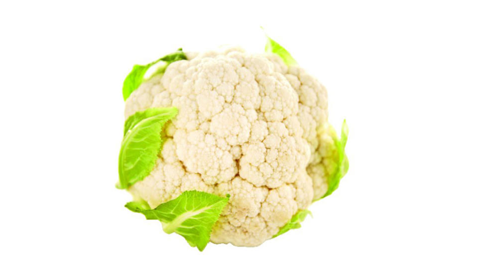 Head of raw cauliflower shown