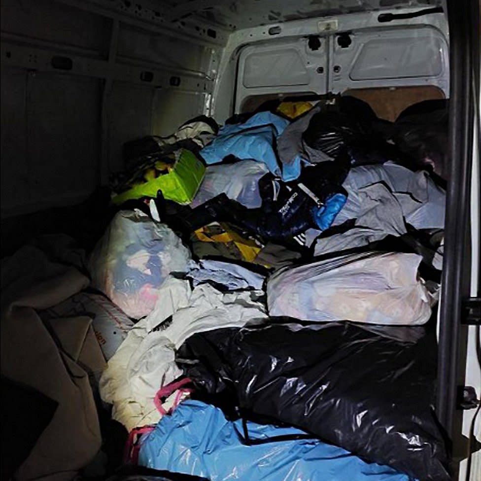 Bags of clothes found in a van in Cambourne, Cambridgeshire