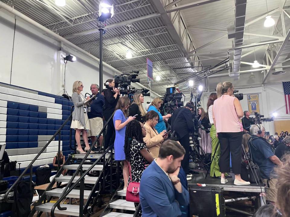 Local press cover a speech by President Joe Biden at Hillsborough Community College Dale Mabry in Tampa on Tuesday April 23, 2024.