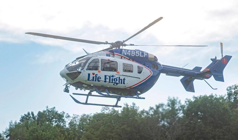 A patient is taken by Life Flight helicopter from in Union Township on Tuesday, Aug. 8, 2023.