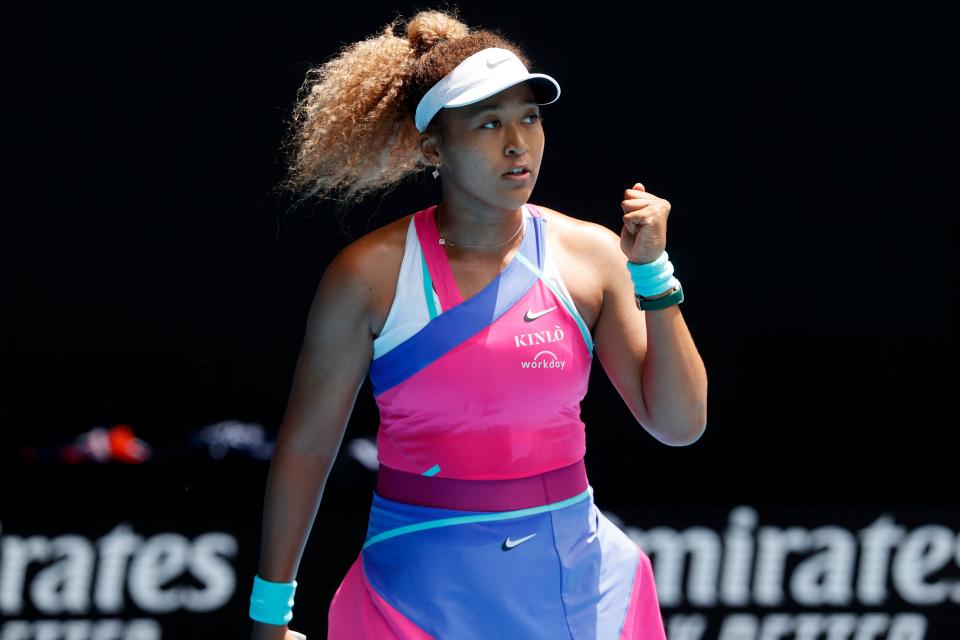 Seen here, Japan's Naomi Osaka celebrates her match point against Colombia's Camila Osorio at the Australian Open.