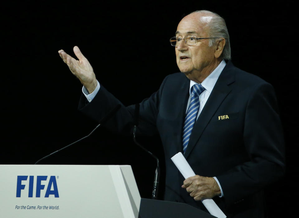 FIFA President Blatter makes a speech before the election process at the 65th FIFA Congress in Zurich