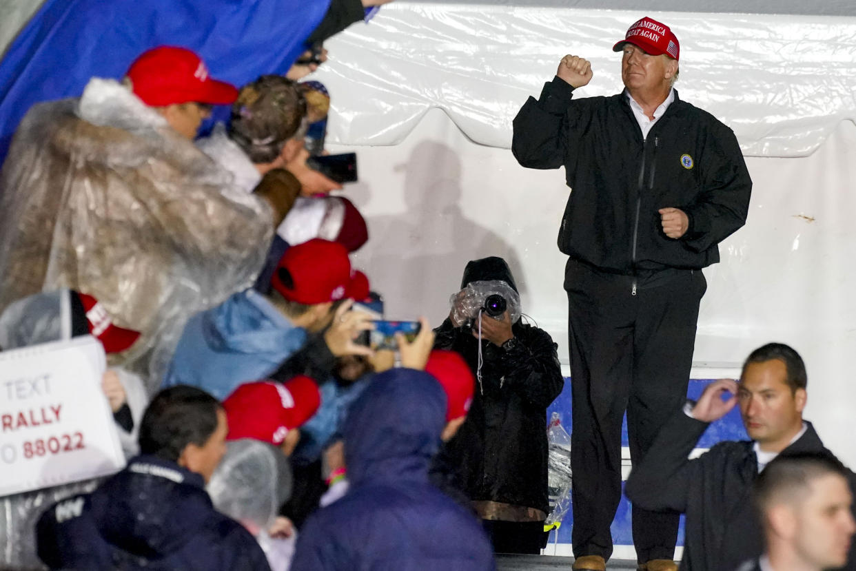 Former President Donald Trump arrives to speak at a campaign rally in Greensburg, Pa., on May 6.