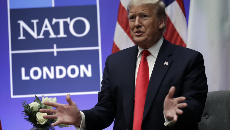 President Donald Trump meets with Italian Prime Minister Giuseppe Conte during the NATO summit at The Grove, on Dec. 4, 2019, in Watford, England.