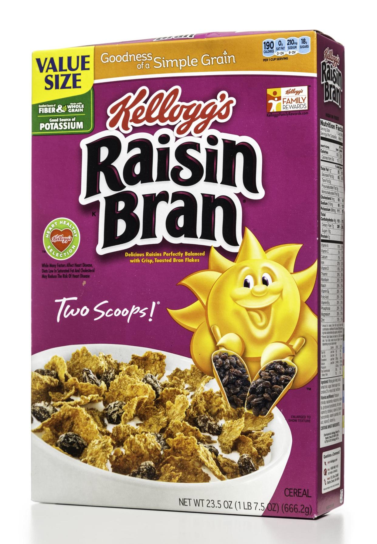 Miami, USA - July 10, 2014: Kellogg's raisin bran cereal box