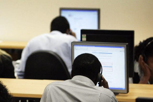 File photo dated 23/07/09 of call centre workers as more than half of workers feel their employers do not care about their health and well-being, leading many to consider looking for a new job. PRESS ASSOCIATION Photo. Issue date: Wednesday February 19, 2014. Some resented their bosses because of their attitude to