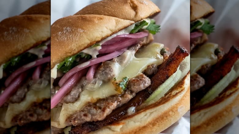 close up of a burger