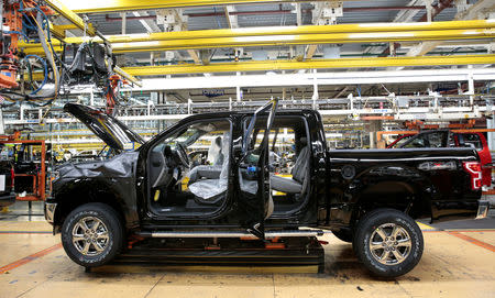 A 2018 Ford F150 pick-up truck moves down the assembly line at Ford's Dearborn Truck Plant during the 100-year celebration of the Ford River Rouge Complex in Dearborn, Michigan U.S. September 27, 2018. REUTERS/Rebecca Cook