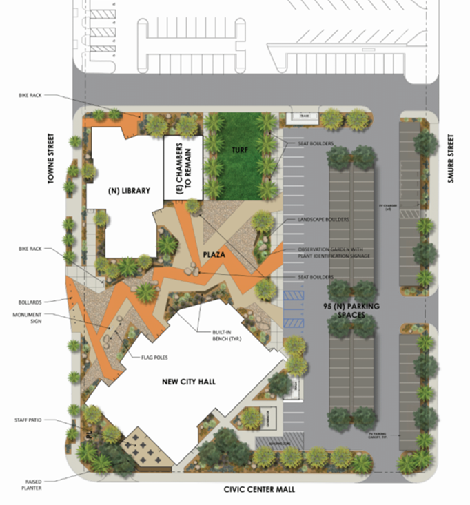 A map showing the location of Indio's new library, part of the city's new Civic Center Campus.