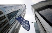 A flag demanding independence for Hong Kong is pictured during a protest in Hong Kong