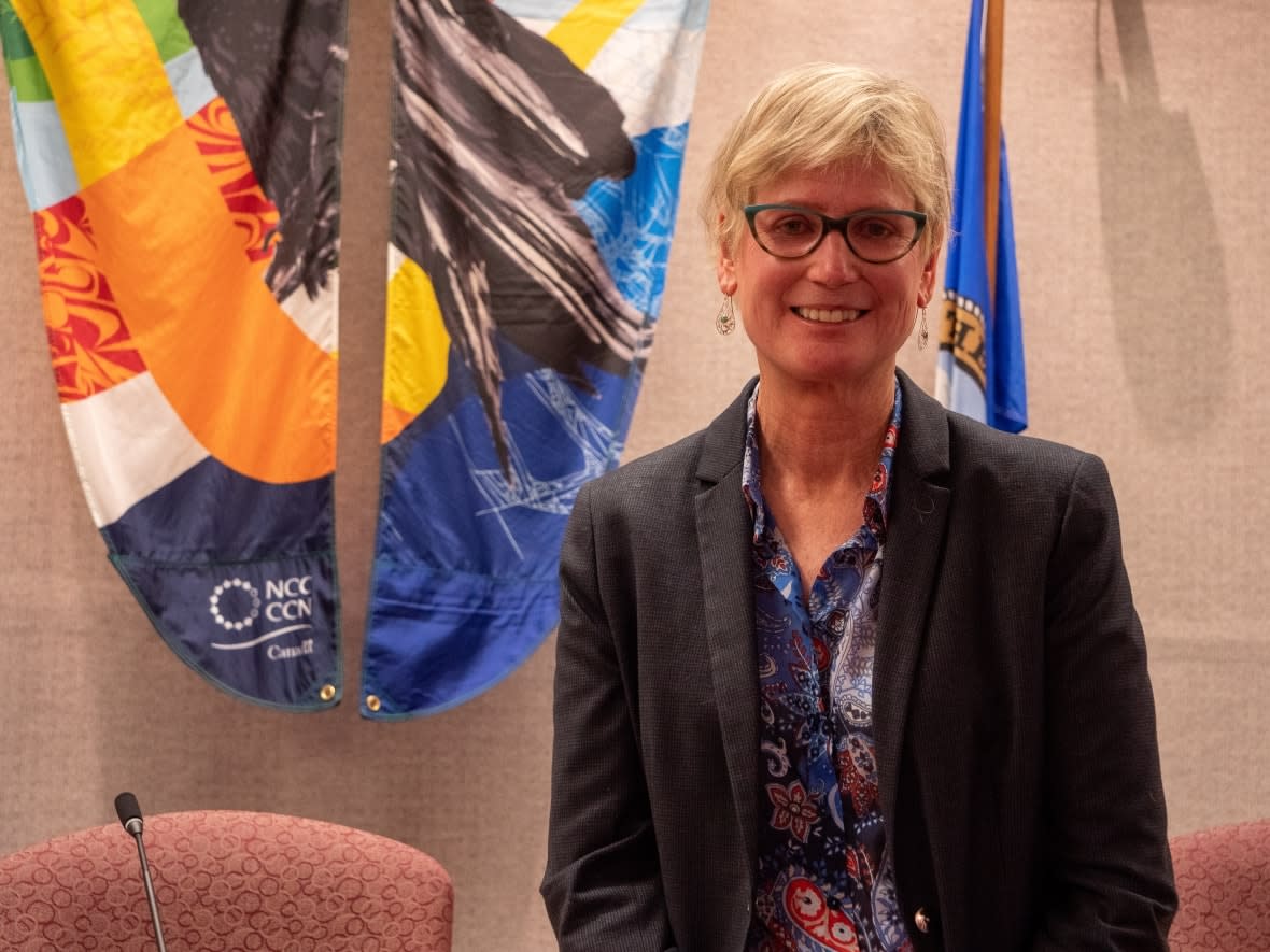 Newly-elected Whitehorse mayor Laura Cabott on election night, Oct. 21, 2021. She says the recently unveilled capital plan for the city is largely based on the wishes of the previous mayor and council. (Vincent Bonnay/Radio-Canada - image credit)