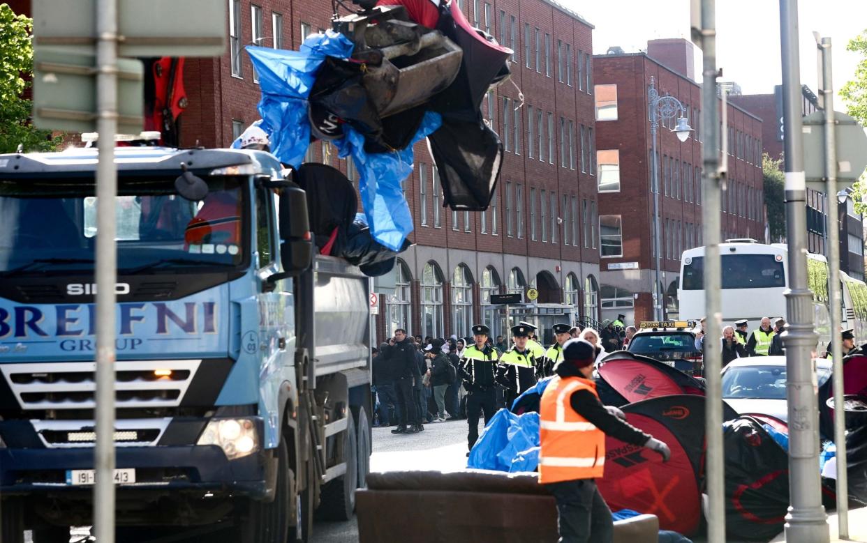 Police in Dublin have removed asylum seekers' tents from its streets