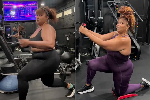 <p>Lizzo/Instagram</p> Lizzo shows herself doing several exercises at the gym.