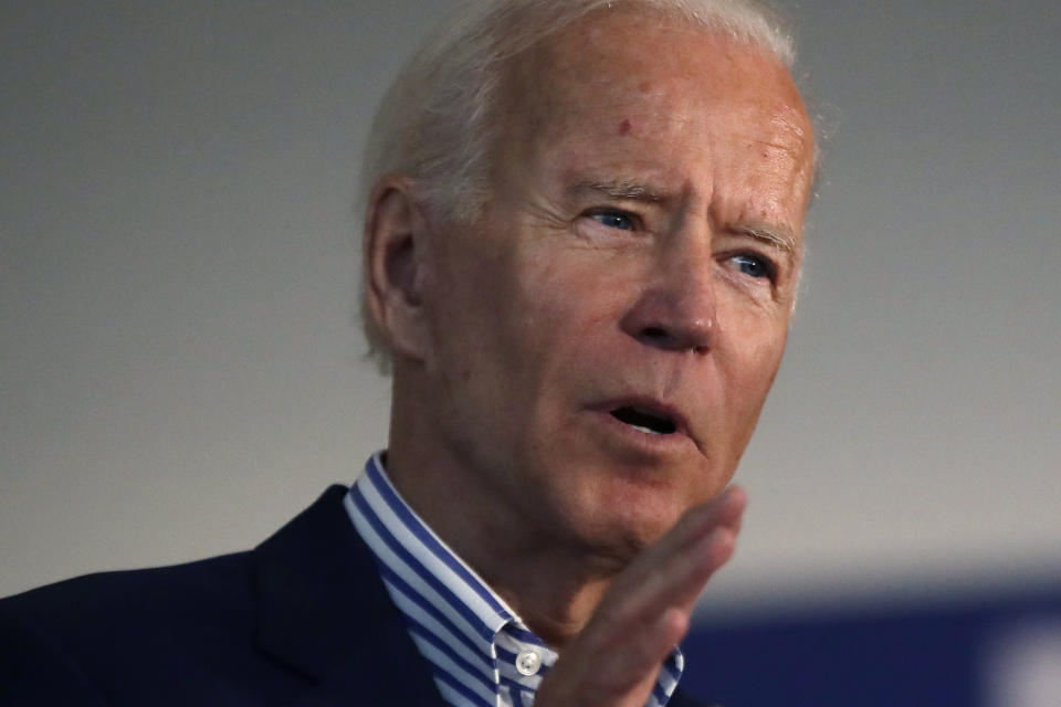 Democratic presidential candidate former Vice President Joe Biden speaks during a campaign event at Dartmouth College, Friday, Aug. 23, 2019, in Hanover, N.H. (AP Photo/Elise Amendola)