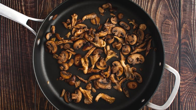 Mushrooms sauteed in a pan
