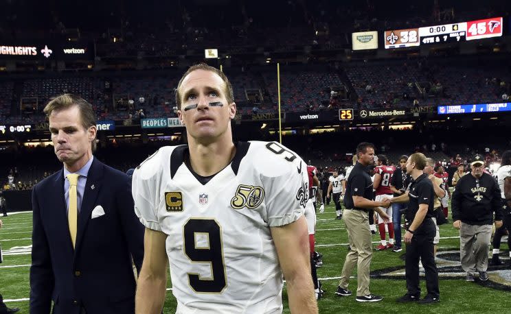 Saints quarterback Drew Brees after his team's 45-32 loss (AP)