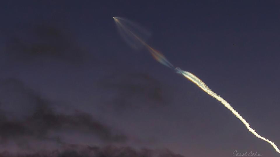 A far out shot of a rocket seperating