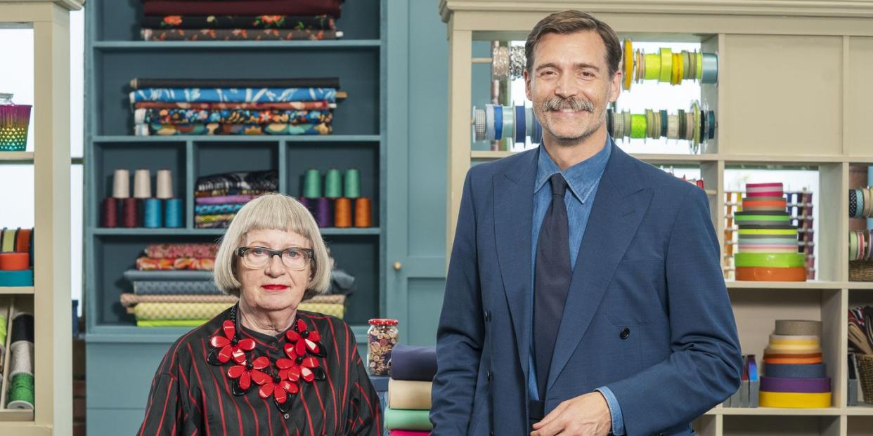 esme young and patrick grant on the great british sewing bee