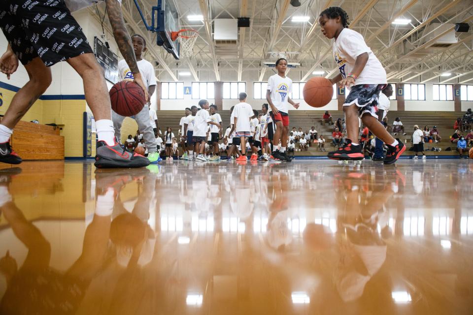 Children participate in a youth basketball camp in Fayetteville, N.C.