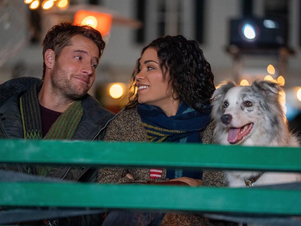 noel and rachel sitting with a dog in the noel diary