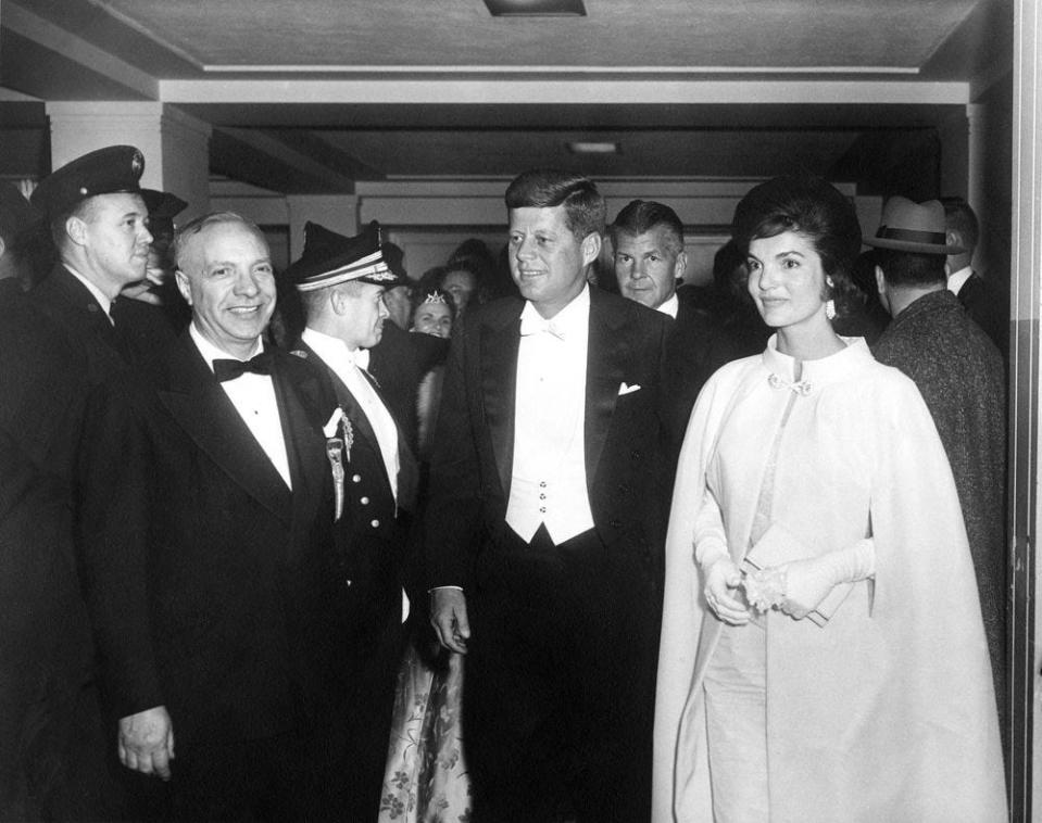 President John F. Kennedy and First Lady Jacqueline Kennedy arrive at an Inaugural Ball in Washington, D.C. on Jan. 20, 1961.