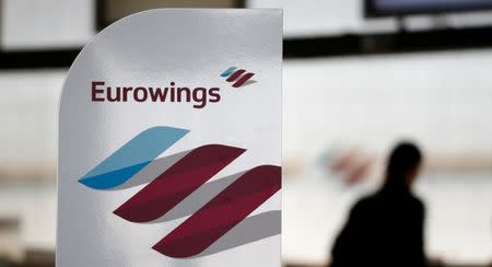 The logo of Lufthansa's low-cost brand Eurowings is seen at Cologne-Bonn airport, Germany, November 2, 2015. REUTERS/Wolfgang Rattay/File Photo