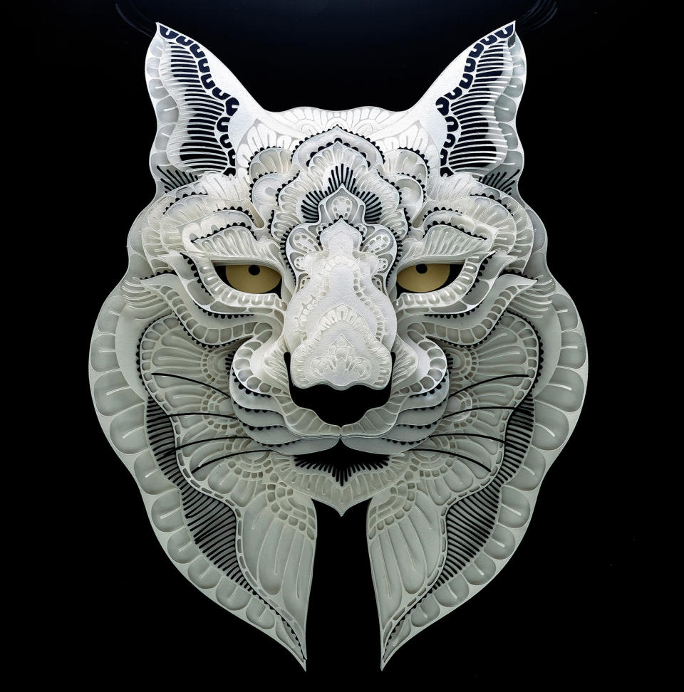 <p>Intricate paper cut out of a Iberian lynx. (Photo: Patrick Cabral/Caters News </p>