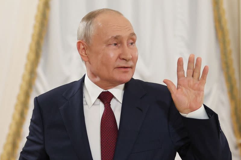 Russia's President Putin attends a press conference in St Petersburg