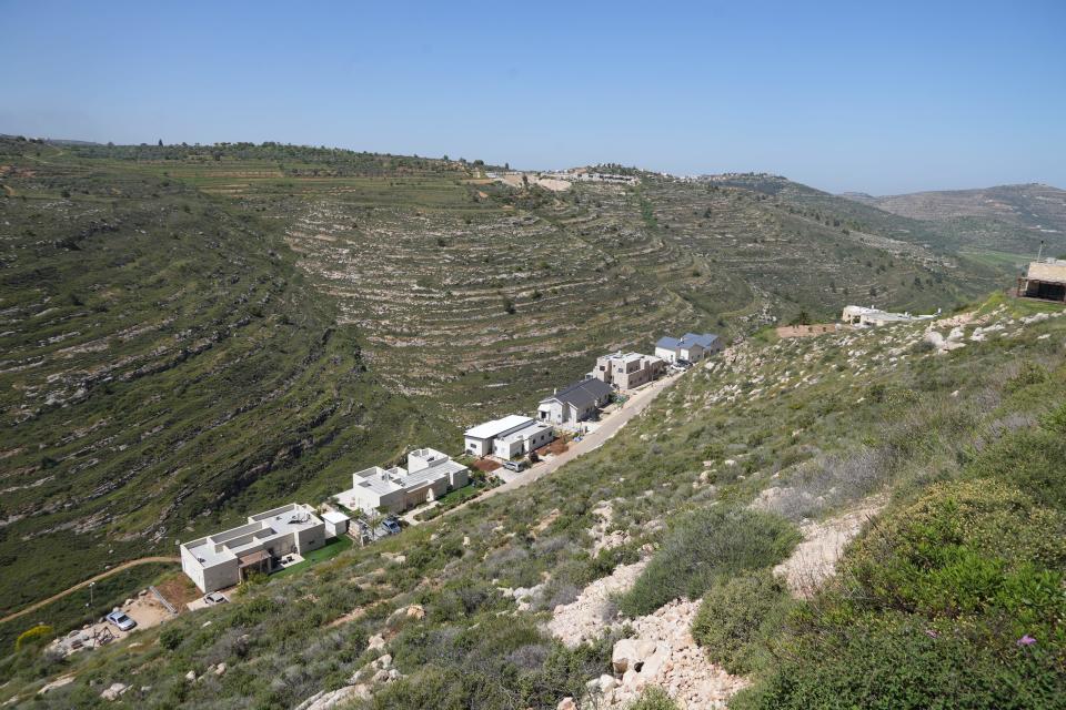 A view of homes built on the Israeli settlement Givat Heral in the West Bank, on April 18, 2023.