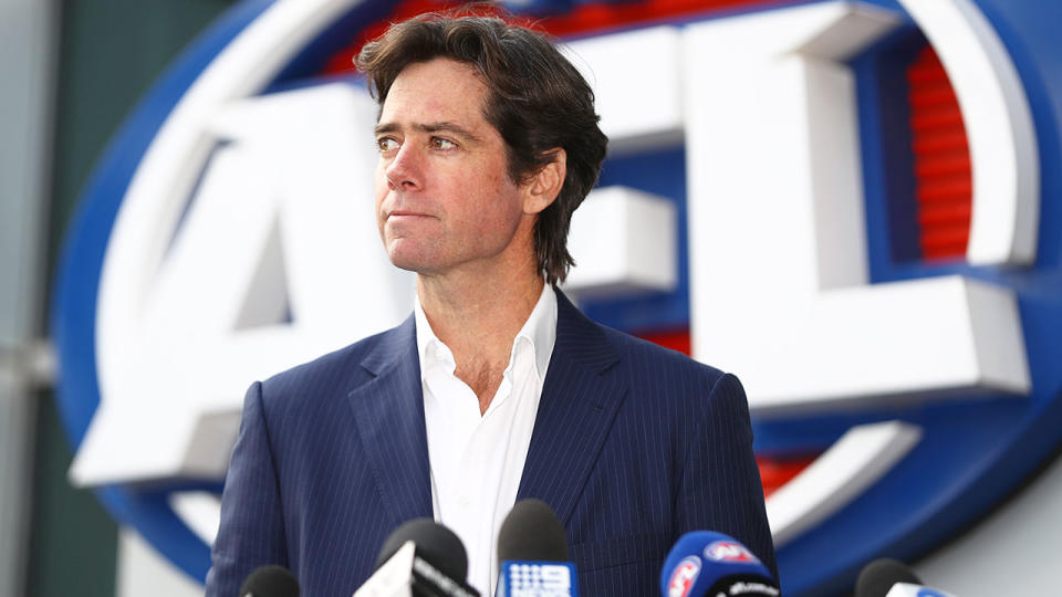 Pictured here, AFL CEO Gillon McLachlan addresses media.