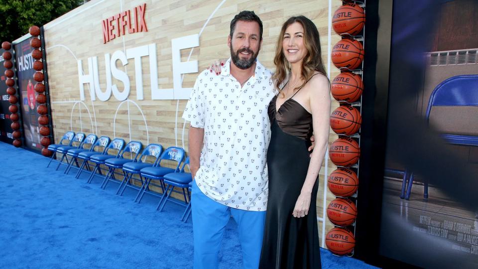 Adam Sandler and Jackie Sandler attend the Netflix World Premiere of "Hustle" at Regency Village Theatre on June 01, 2022 in Los Angeles, California.