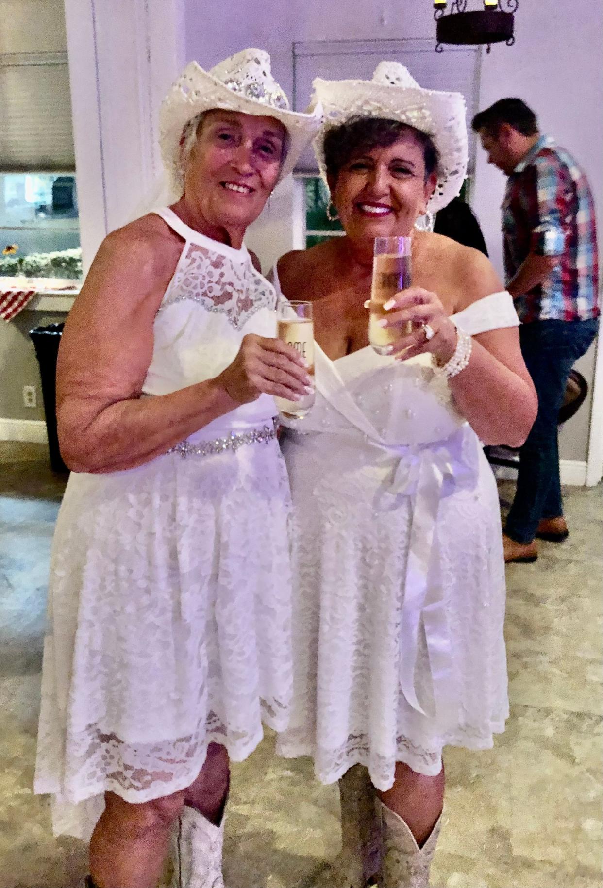 Former childhood best friends Dorothy, left, and Rosemary Marshall celebrated their wedding just seven months after reuniting for the first time in 50 years.