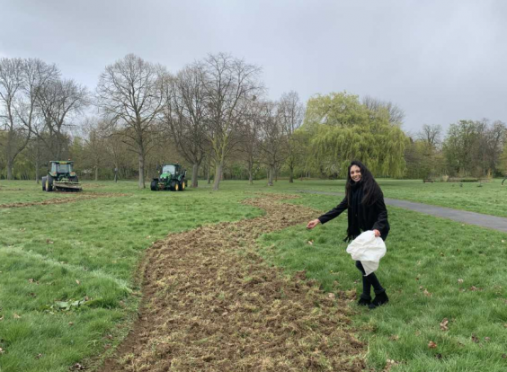 Cllr Krupa Sheth sowing wildflower seeds in the London Borough of Brent (Brent Council)