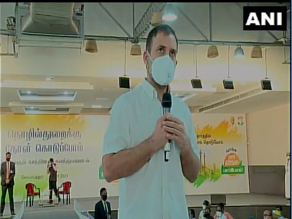 Rahul Gandhi addressing a gathering of MSME representatives in Coimbatore