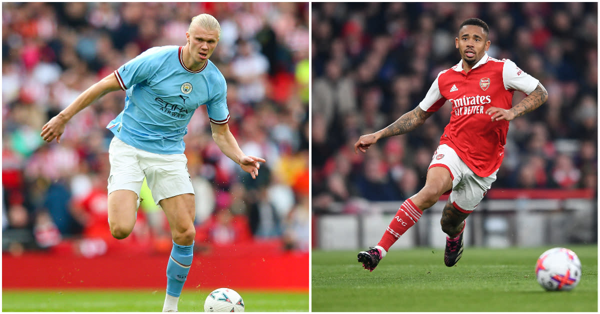 Manchester City striker Erling Haaland (left) and Arsenal forward Gabriel Jesus. (PHOTOS: Getty Image/Reuters)