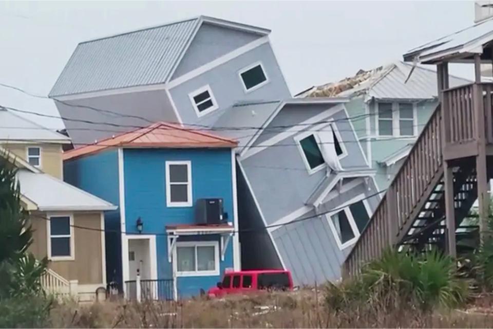 Damage to houses in Panama City Beach, Florida after a storm (WECP-TV)