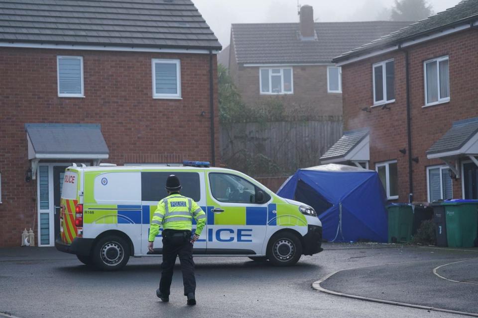 Police at the scene in Robin Close, Rowley Regis, in Sandwell, where Shay was found dead (Jacob King/PA Wire)