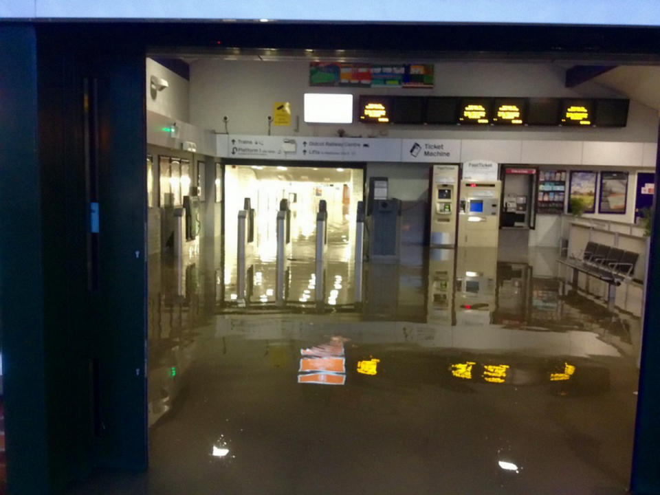 Inside Didcot Parkway station was just as flooded (SWNS)